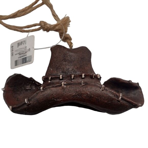 Vintage Brown Cowboy Hat Christmas Ornament Buckle Old Hillbilly Western 3" - Picture 4 of 8